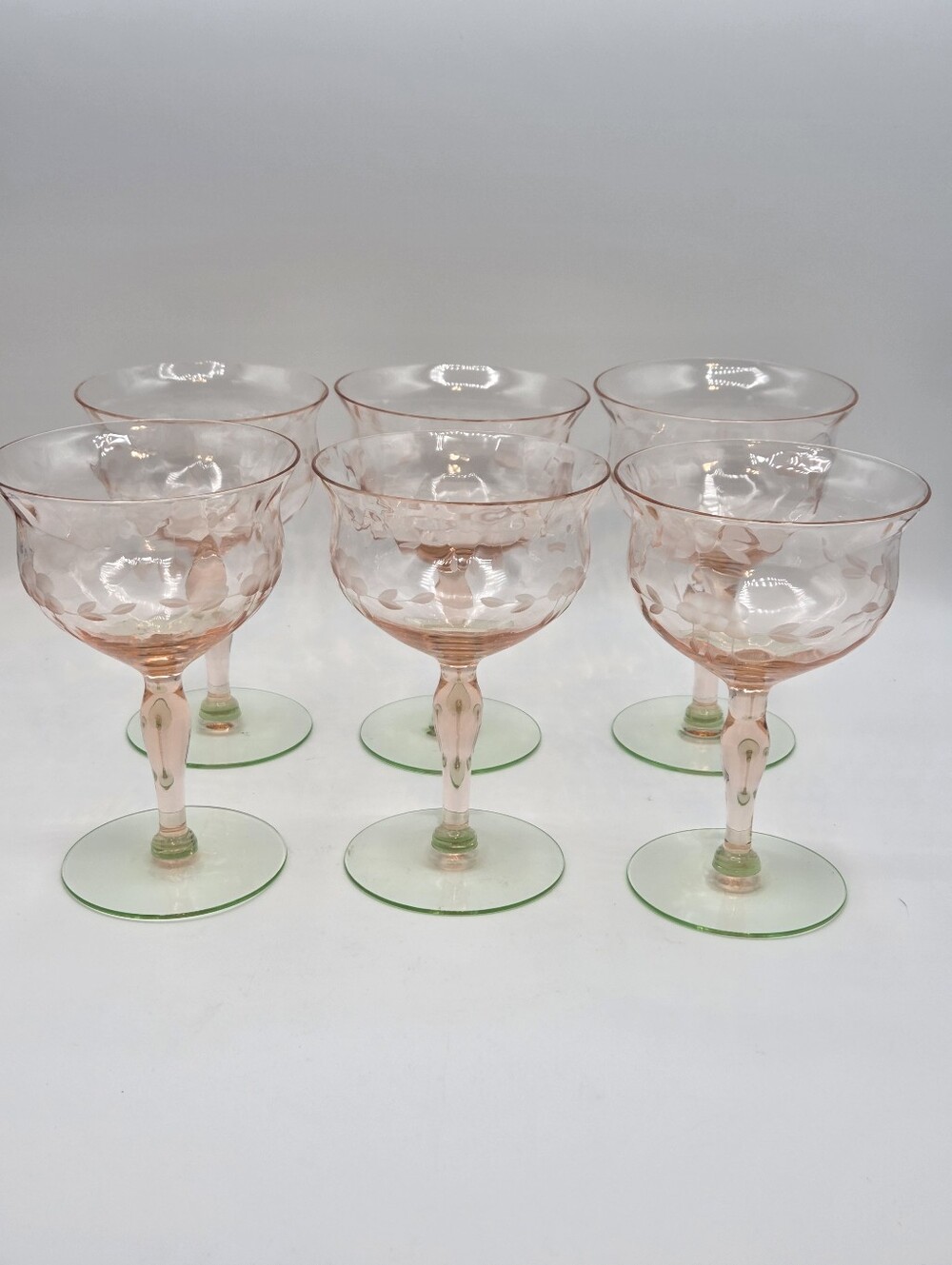 Vintage Uranium Glass Weston Watermelon Coupe Goblets